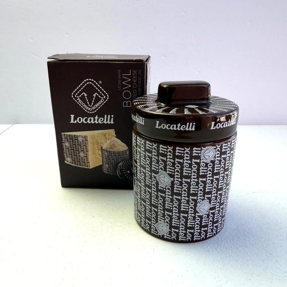 Locatelli Pecorino Romano Grated Cheese Stoneware Bowl Lid Brown Logo Kitchen 5